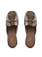 Elegant Patent Mule Loafers with Metal Chain Detail