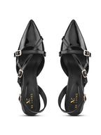 Glossy Patent-Finish Multi Buckle Strap Slingback Pointed Toe Pumps