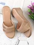 Classic Wedge Sandals Broad Pleated Strap with Subtle Embellishment for Women