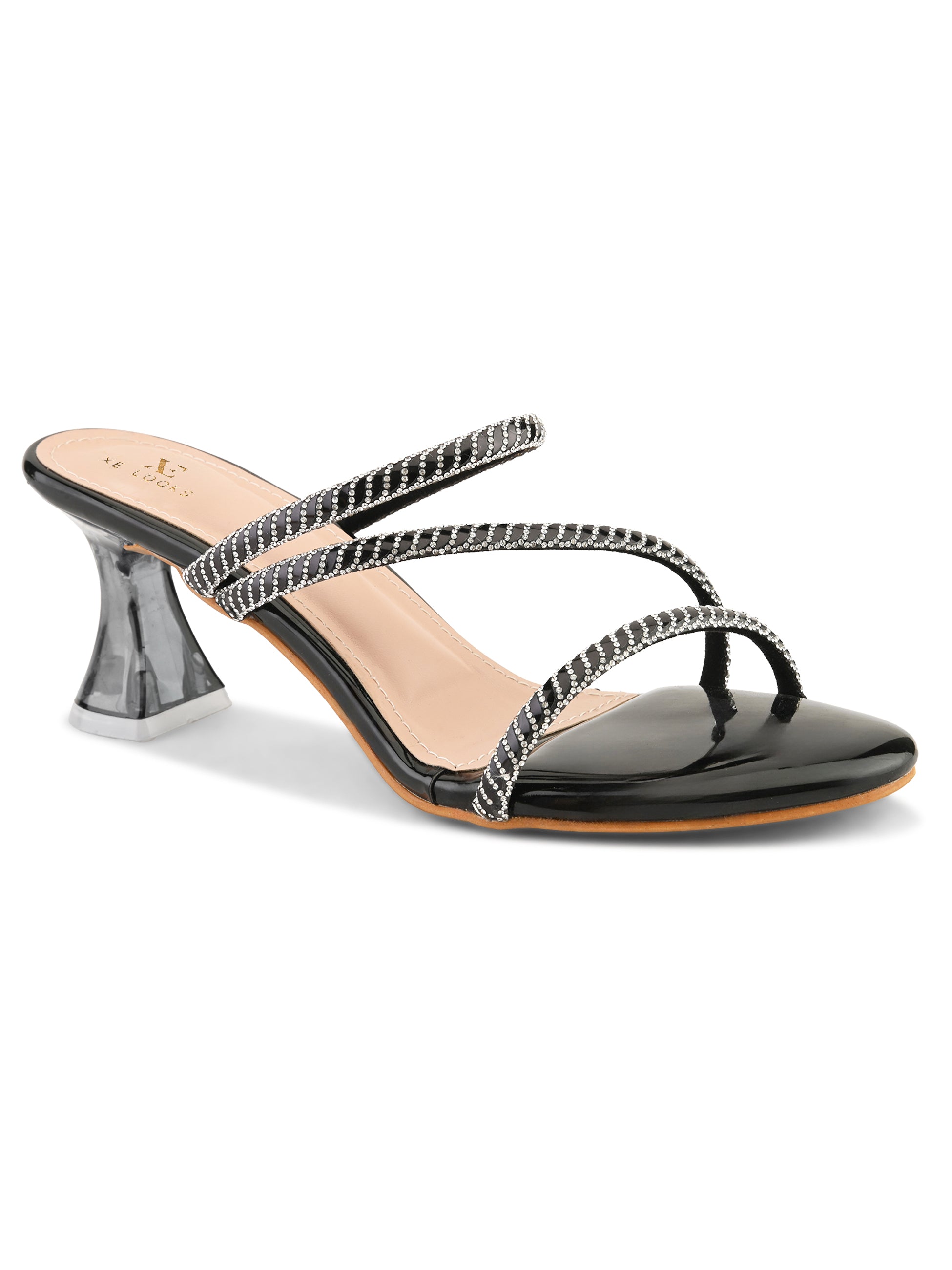 Criss-Cross Embellished Straps Block Heel Sandals