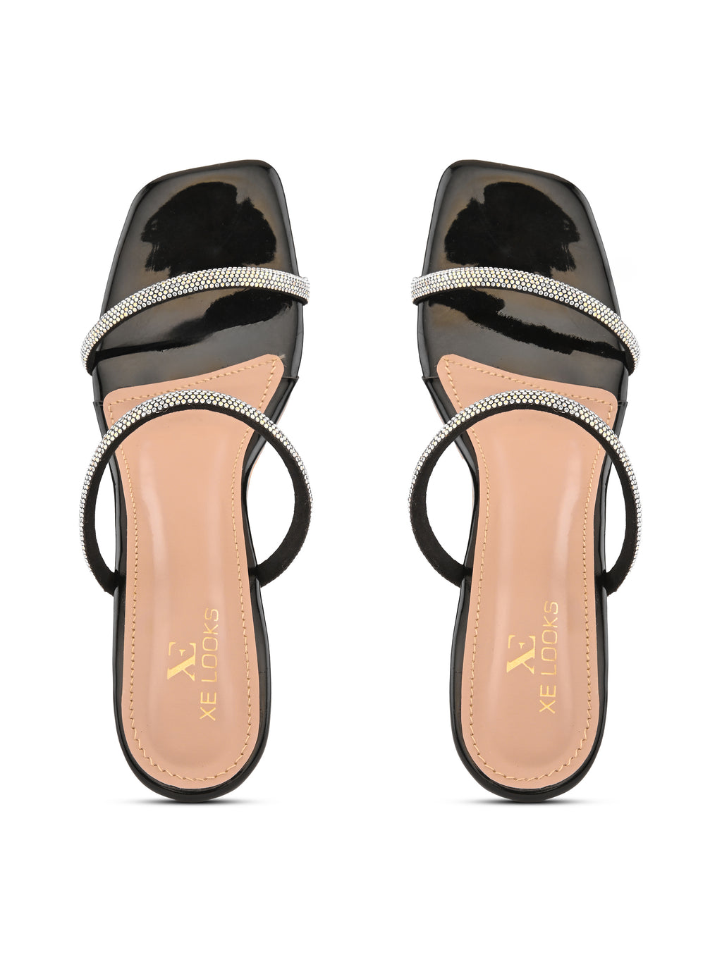 Rhinestone Double Strap Transparent Sculpted Heel Sandals