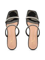 Rhinestone Double Strap Transparent Sculpted Heel Sandals