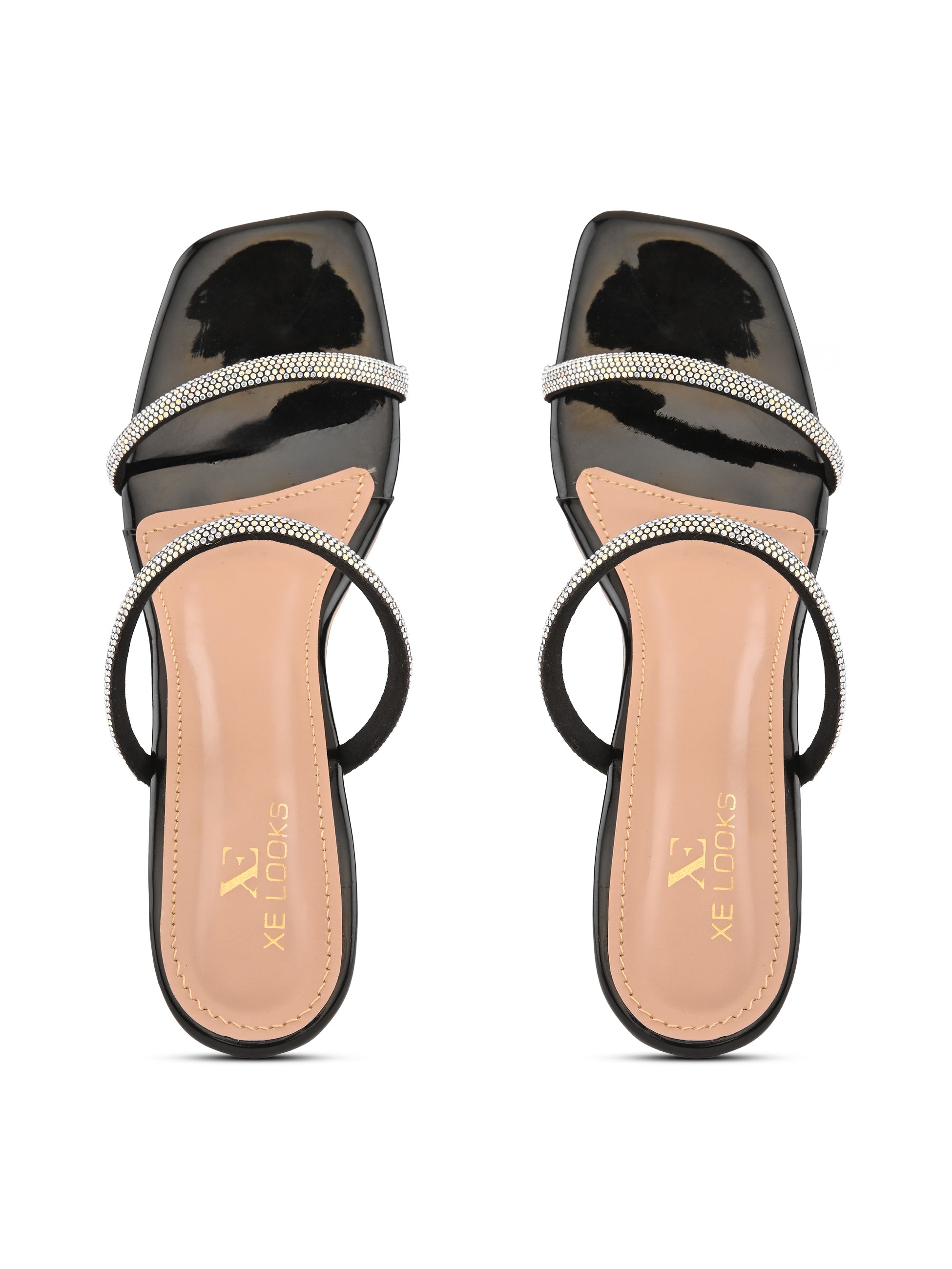 Rhinestone Double Strap Transparent Sculpted Heel Sandals