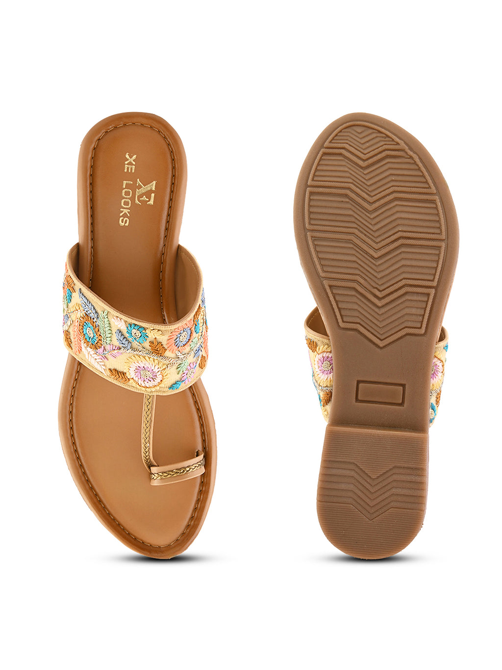 Chic Floral Embroidered Toe-Ring Flats Slippers
