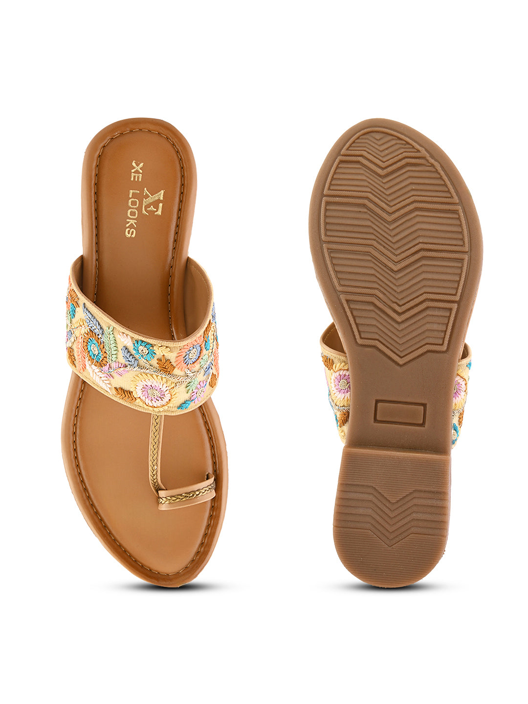 Chic Floral Embroidered Toe-Ring Flats Slippers