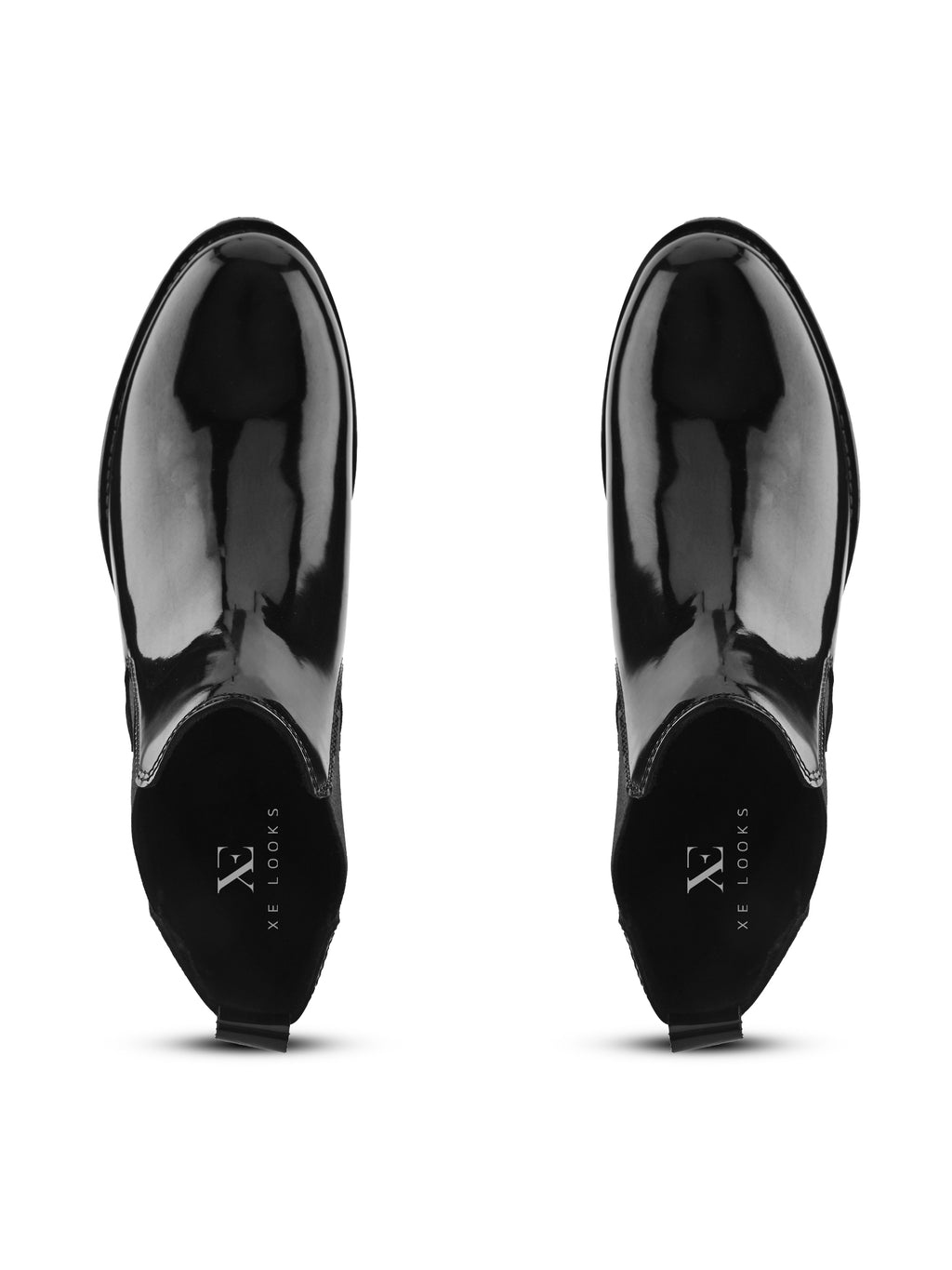 Glossy Elastic Panel Block Heel Chelsea Boots