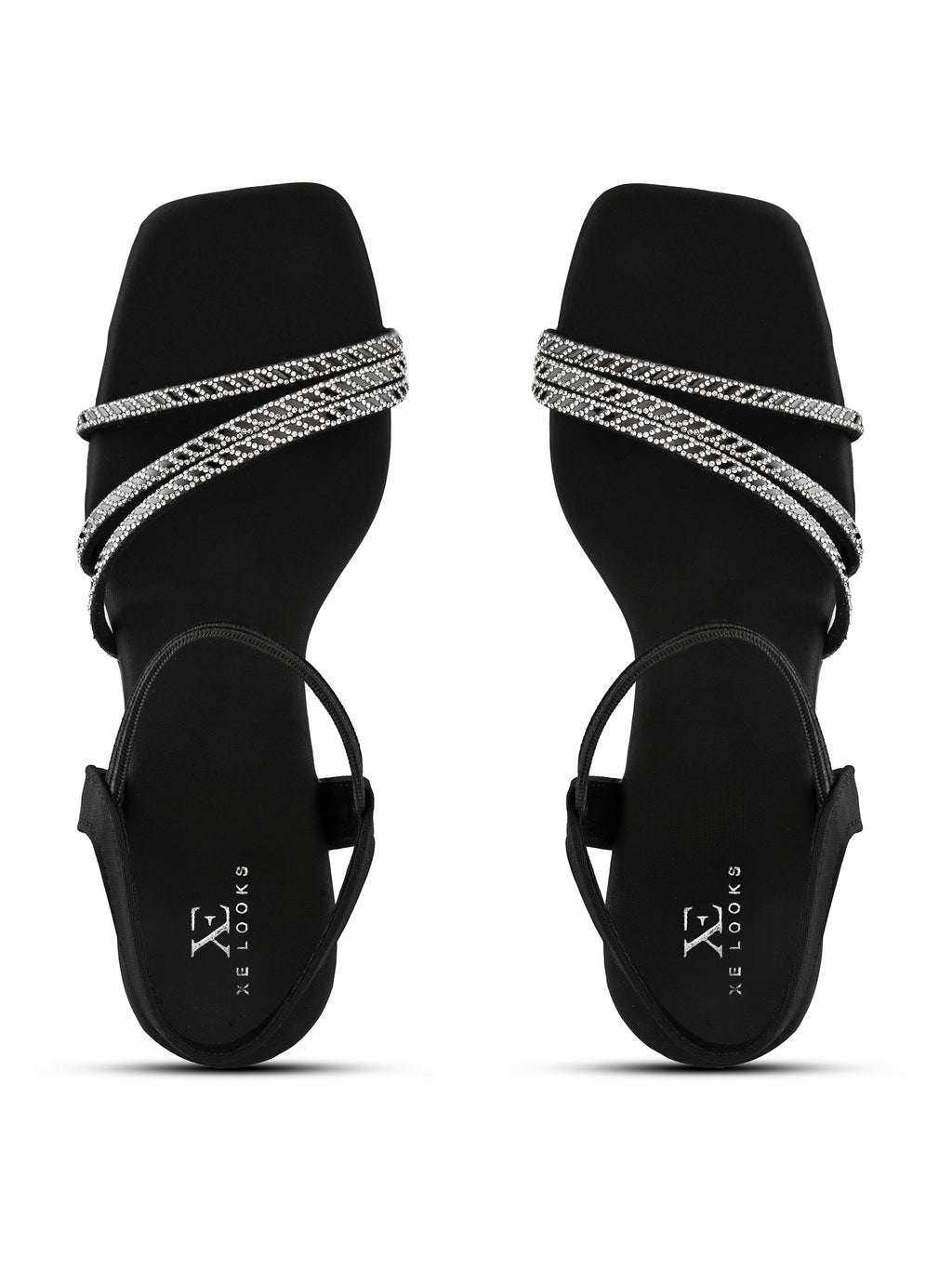 Rhinestone Strappy Soft Cushioned Block Heel Sandals