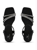 Rhinestone Strappy Soft Cushioned Block Heel Sandals