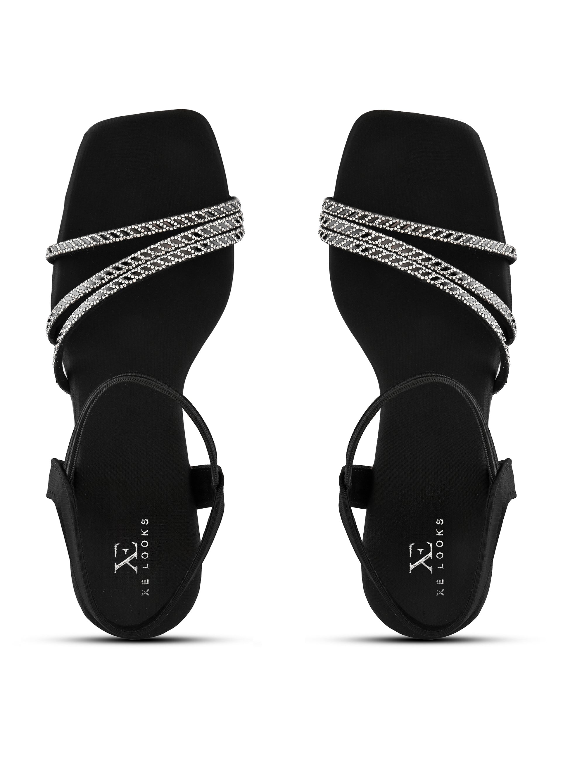 Rhinestone Strappy Soft Cushioned Block Heel Sandals