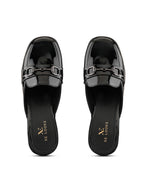 Elegant Patent Mule Loafers with Metal Chain Detail