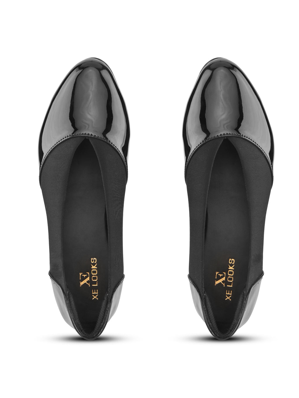 Glossy Almond Toe Stretch Panel Slip-On Pumps