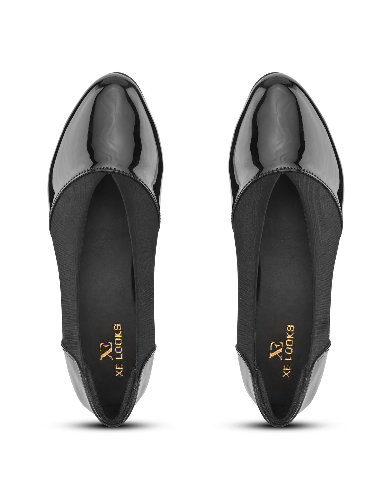Glossy Almond Toe Stretch Panel Slip-On Pumps