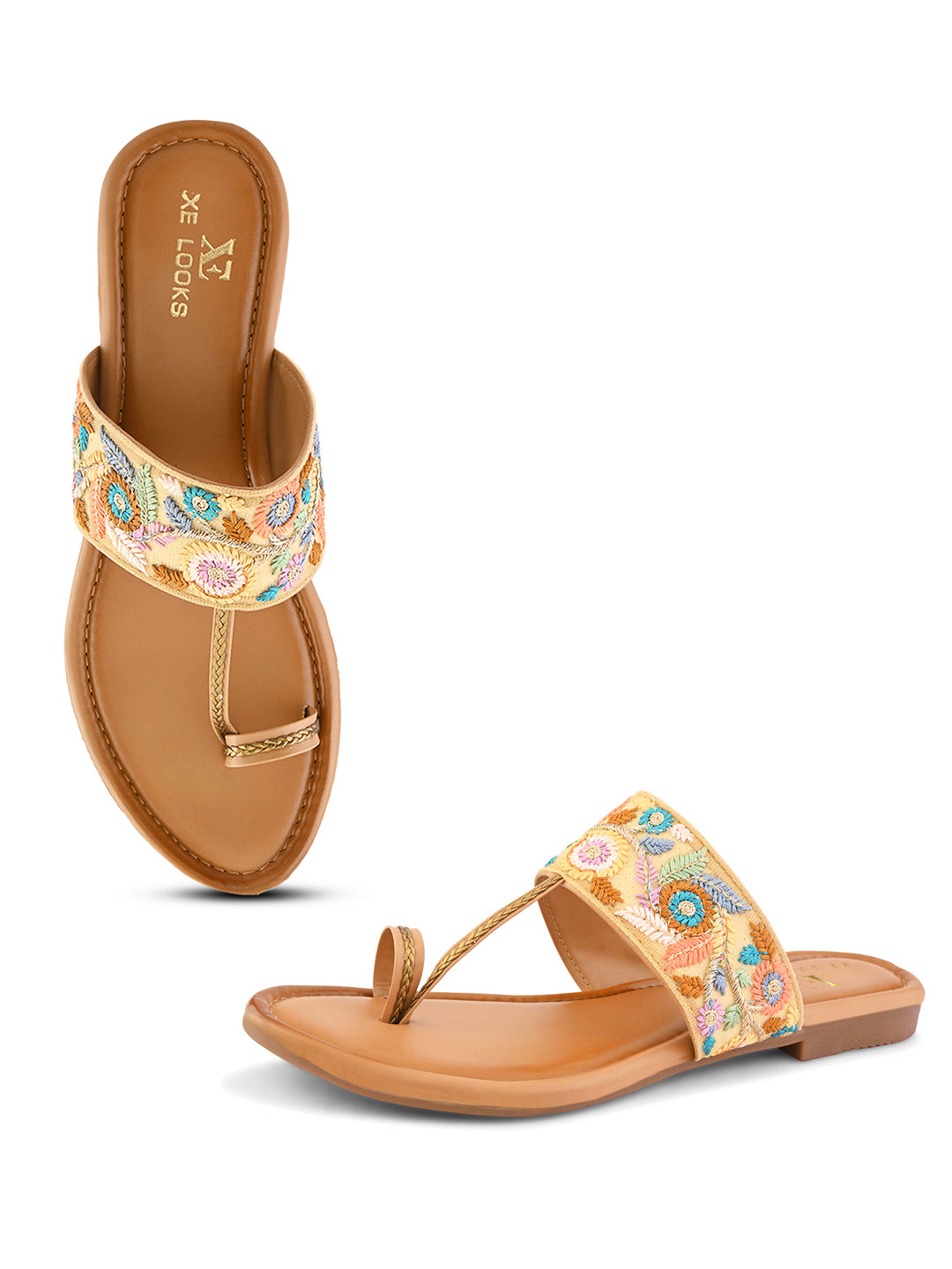 Chic Floral Embroidered Toe-Ring Flats Sandals