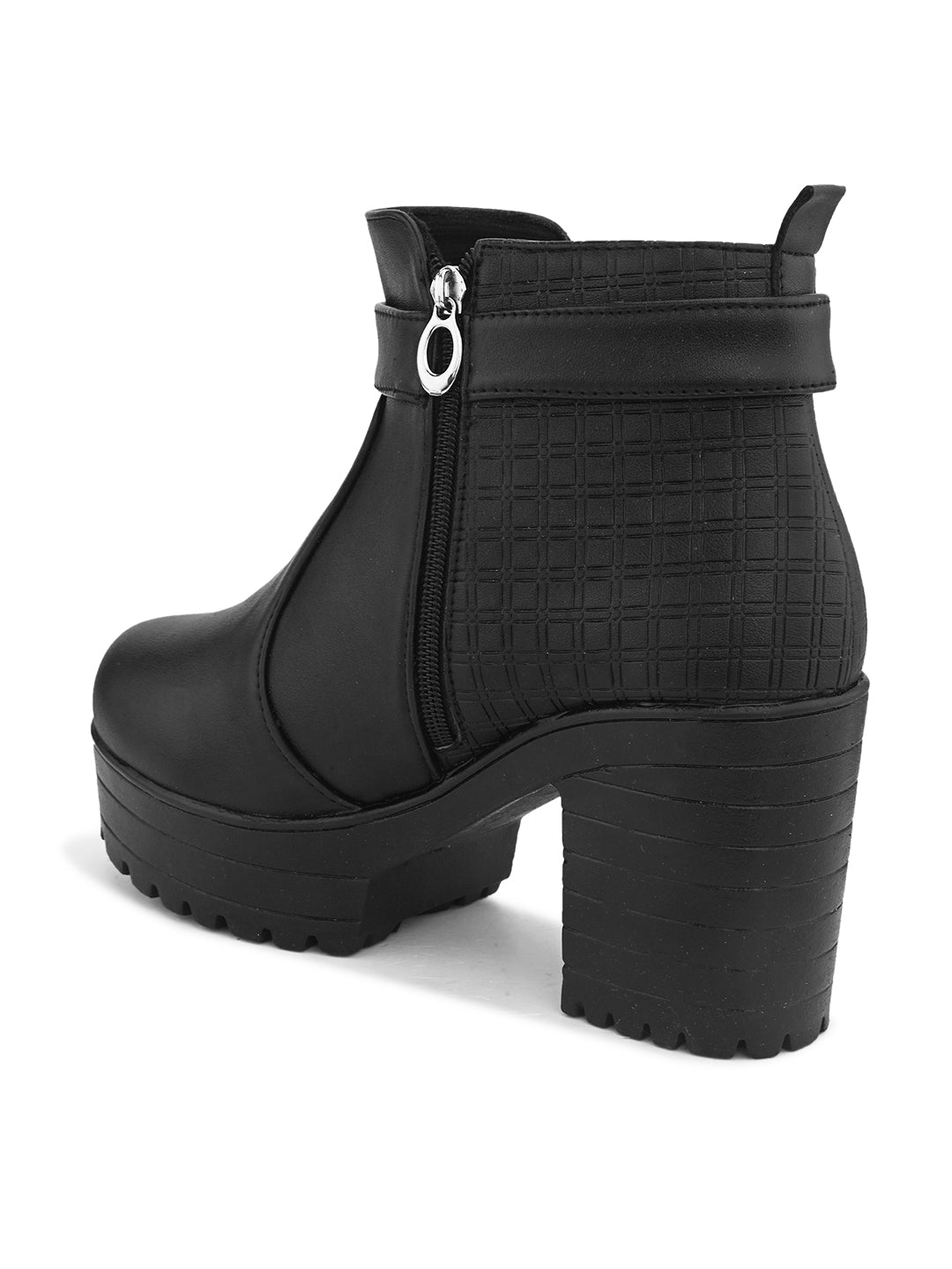 Comfortable & Trendy Zipper Black Block Heel Boots