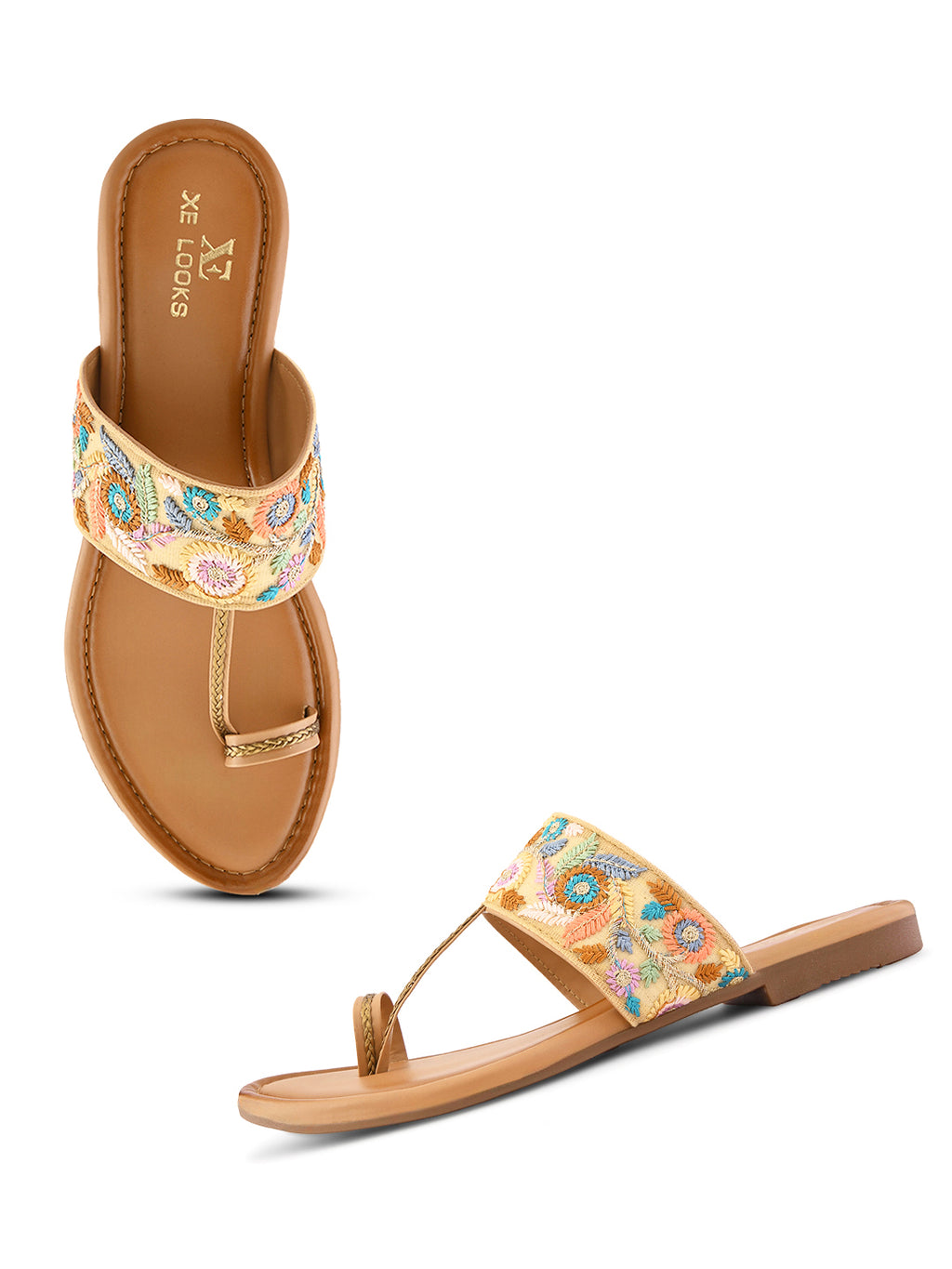 Chic Floral Embroidered Toe-Ring Flats Slippers