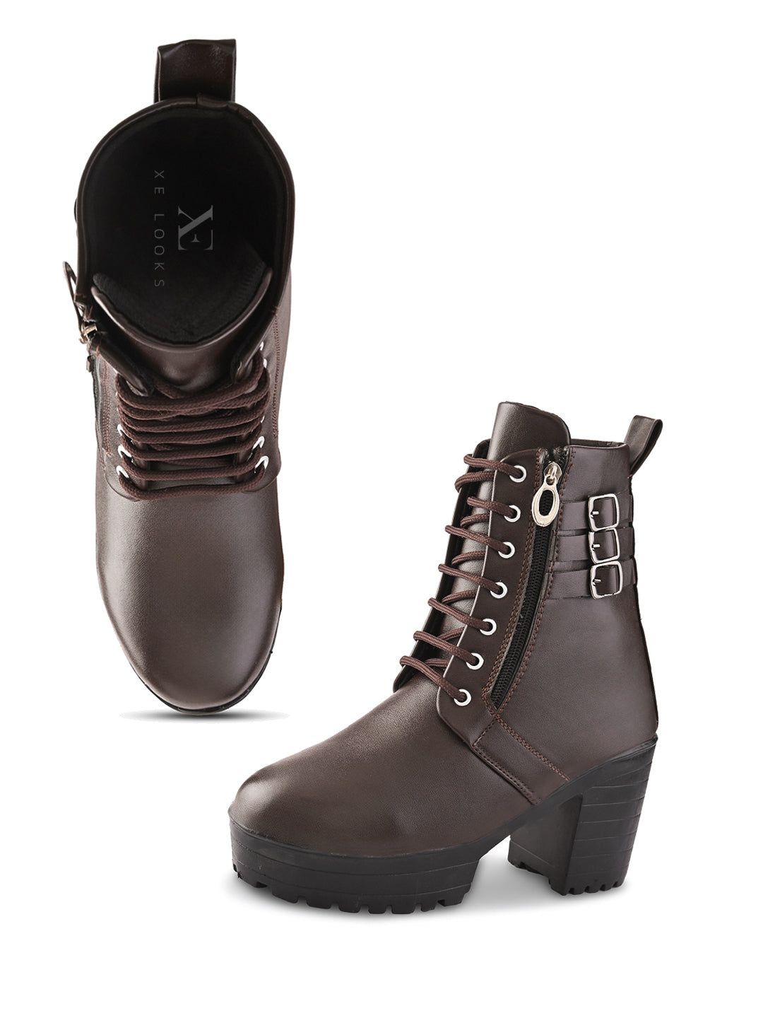 Women’s Triple Buckle Lace-Up Ankle Boots