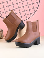 Elastic Panel Chunky Platform Block Heel Chelsea Boots