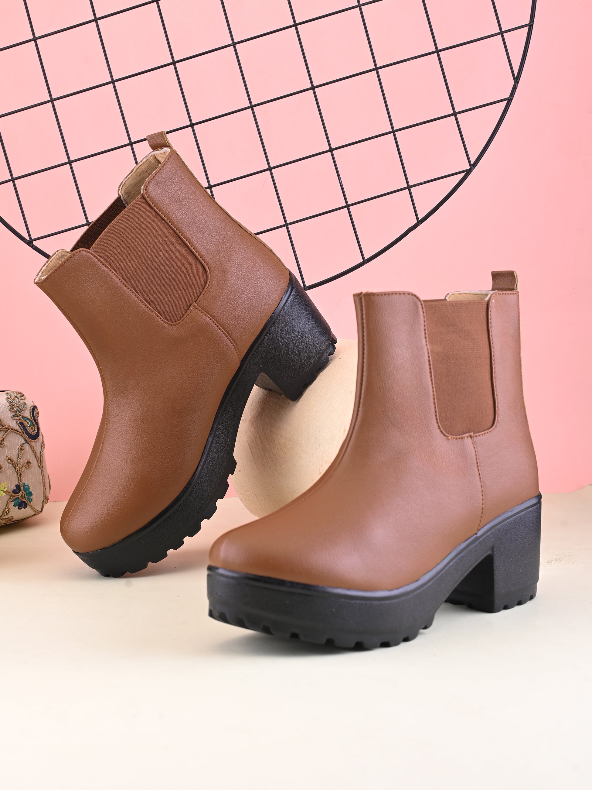 Elastic Panel Chunky Platform Block Heel Chelsea Boots