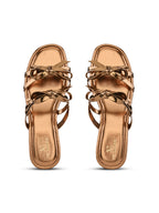 METALLIC DOUBLE BOW SQUARE TOE FLAT SANDALS