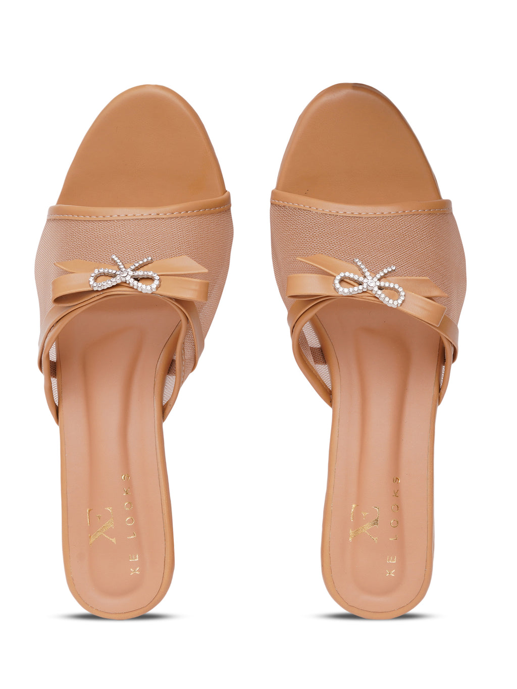 Rhinestone Bow Accent Comfort Heel Sandals