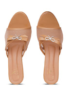 Rhinestone Bow Accent Comfort Heel Sandals