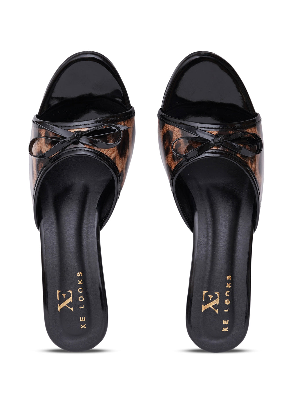 Animal Texture Bow Accent Block Heel Sandals