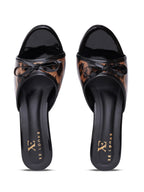 Animal Texture Bow Accent Block Heel Sandals