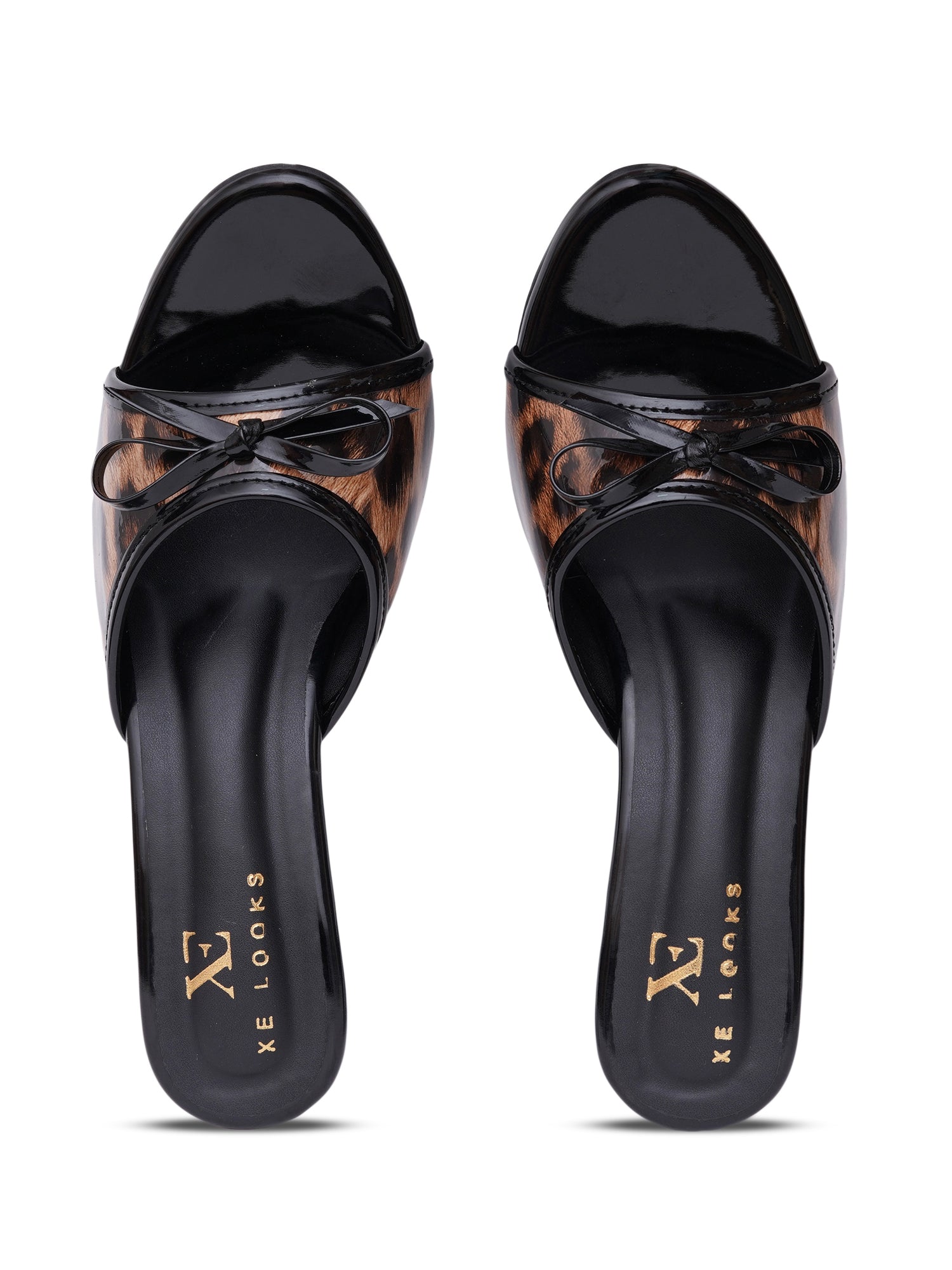 Animal Texture Bow Accent Block Heel Sandals