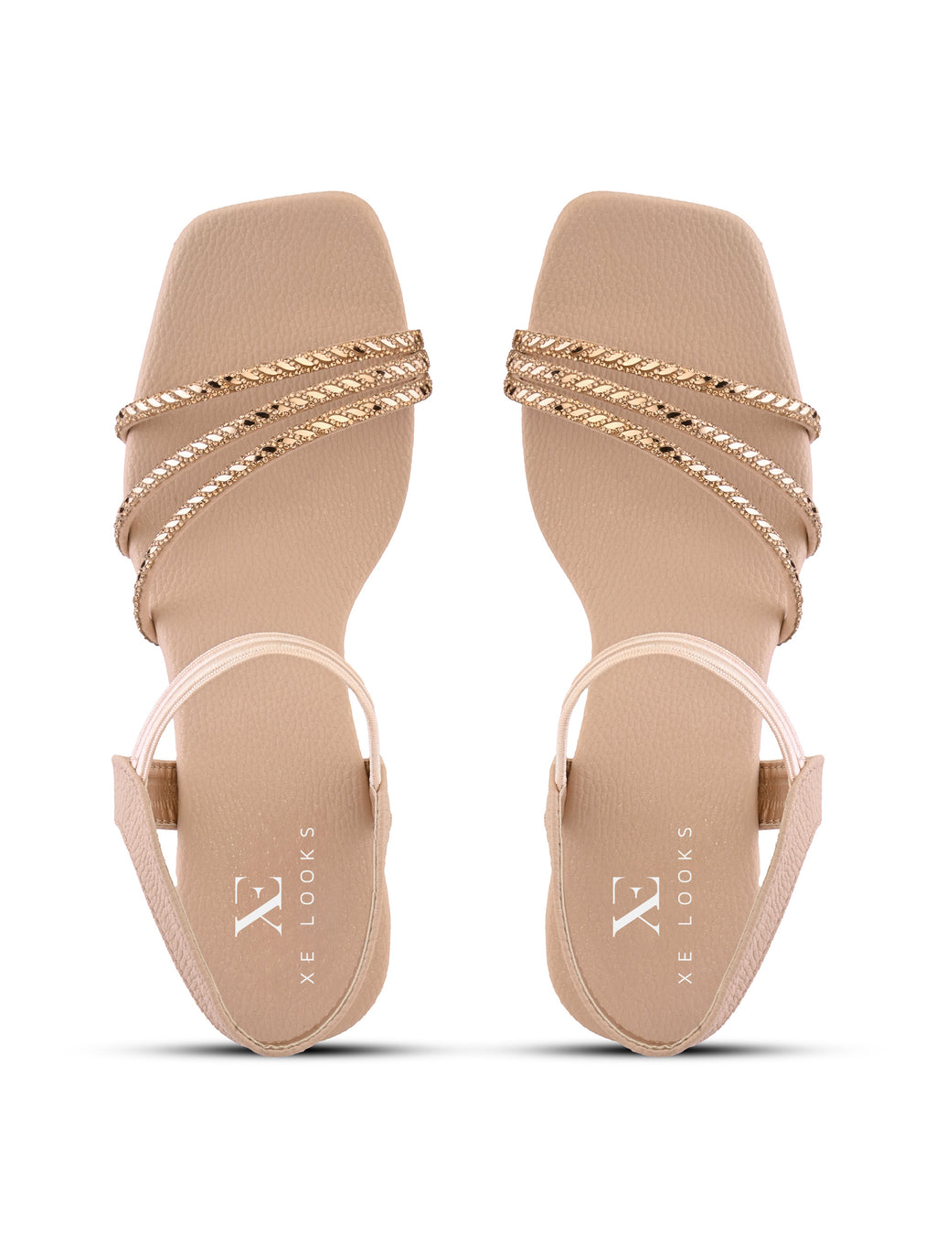 Rhinestone Strappy Soft Cushioned Block Heel Sandals
