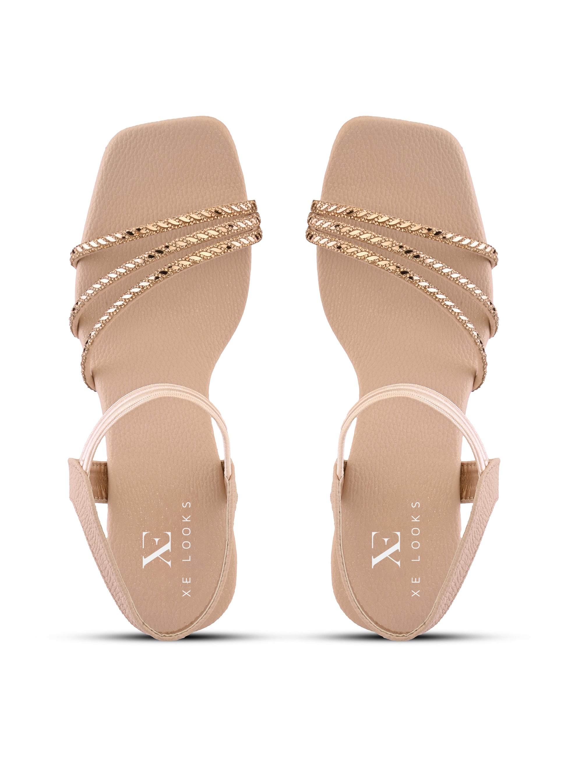 Rhinestone Strappy Soft Cushioned Block Heel Sandals