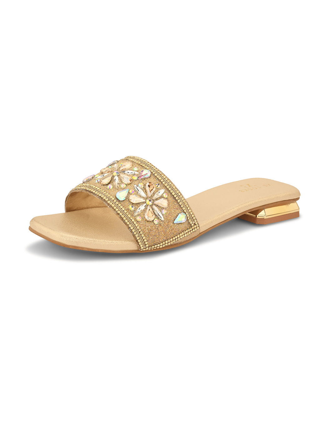 Elegant Floral Stones Embellished Flat Slippers