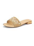 Elegant Floral Stones Embellished Flat Slippers