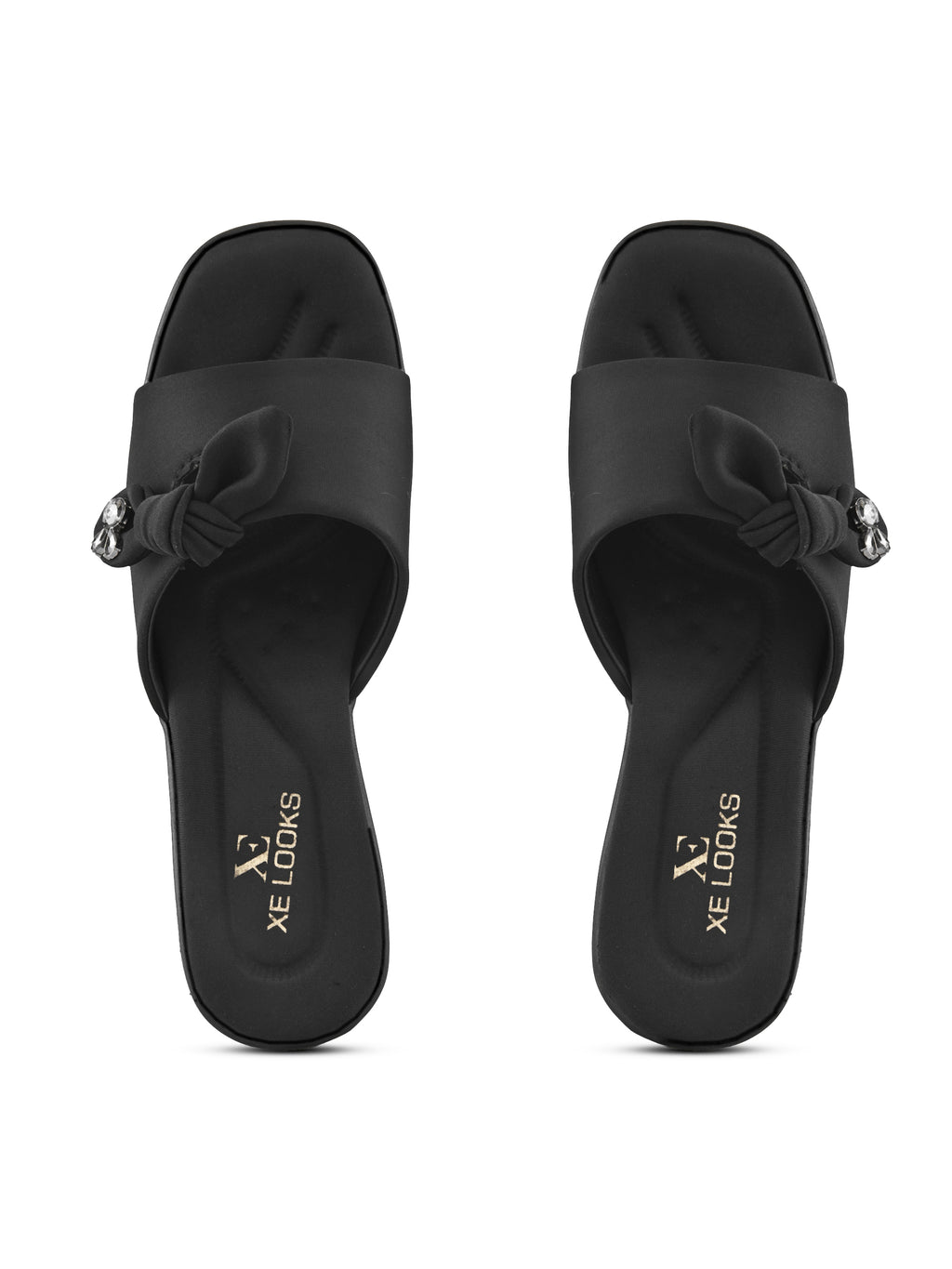 Bow Accent Cushioned Slip-On Block Heel Sandals
