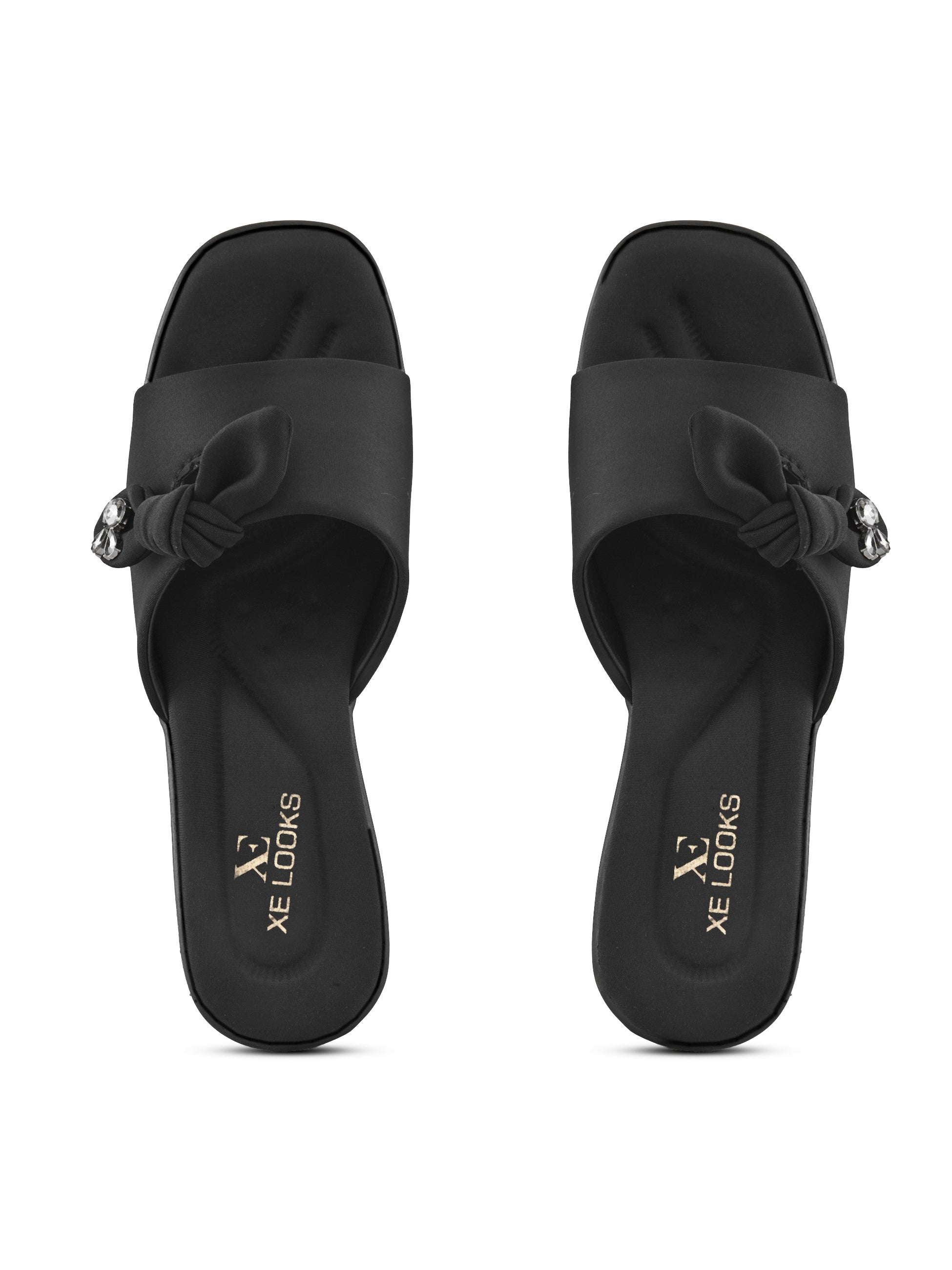 Bow Accent Cushioned Slip-On Block Heel Sandals