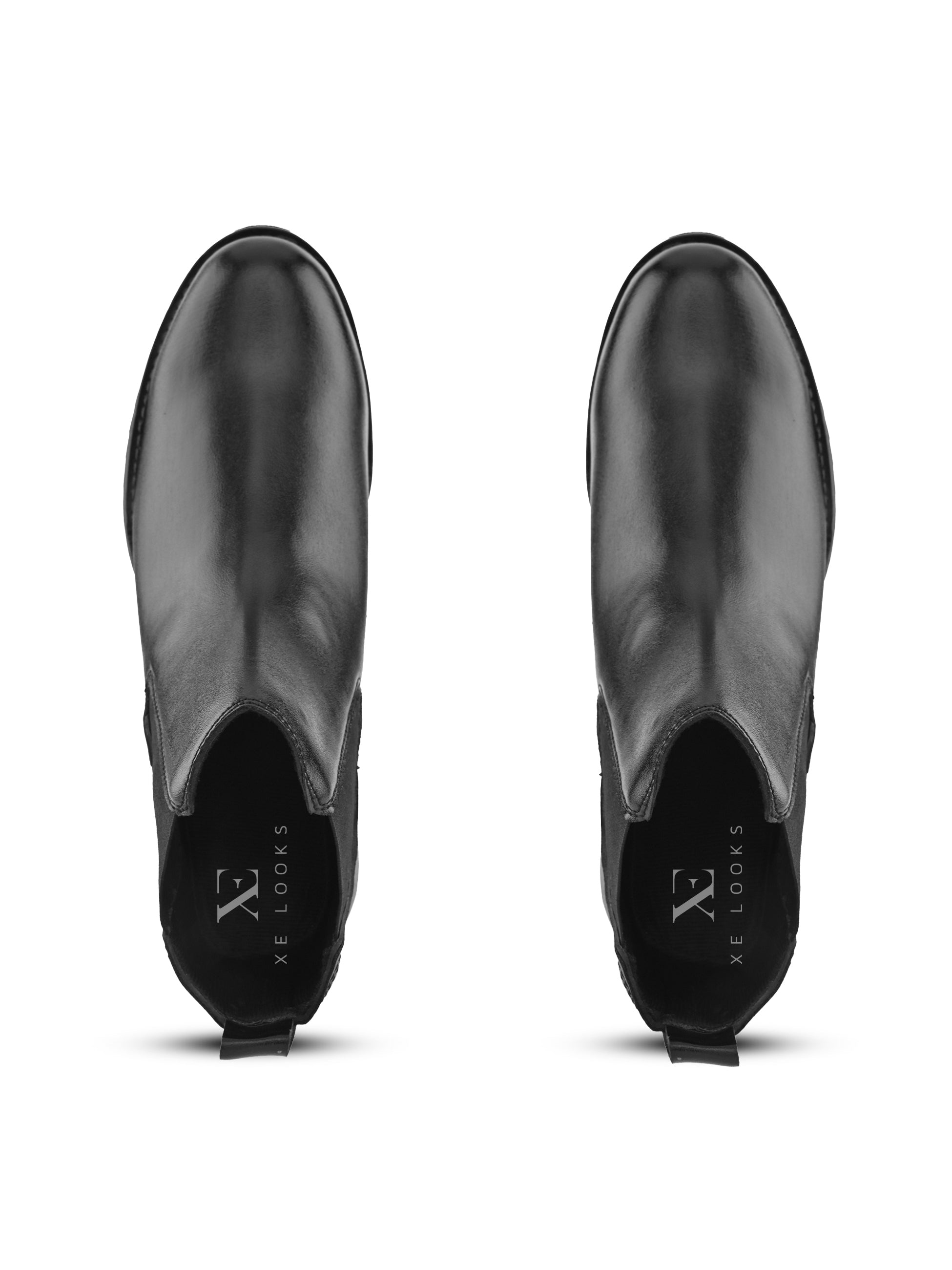 Smooth Finish Elastic Panel Block Heel Chelsea Boots