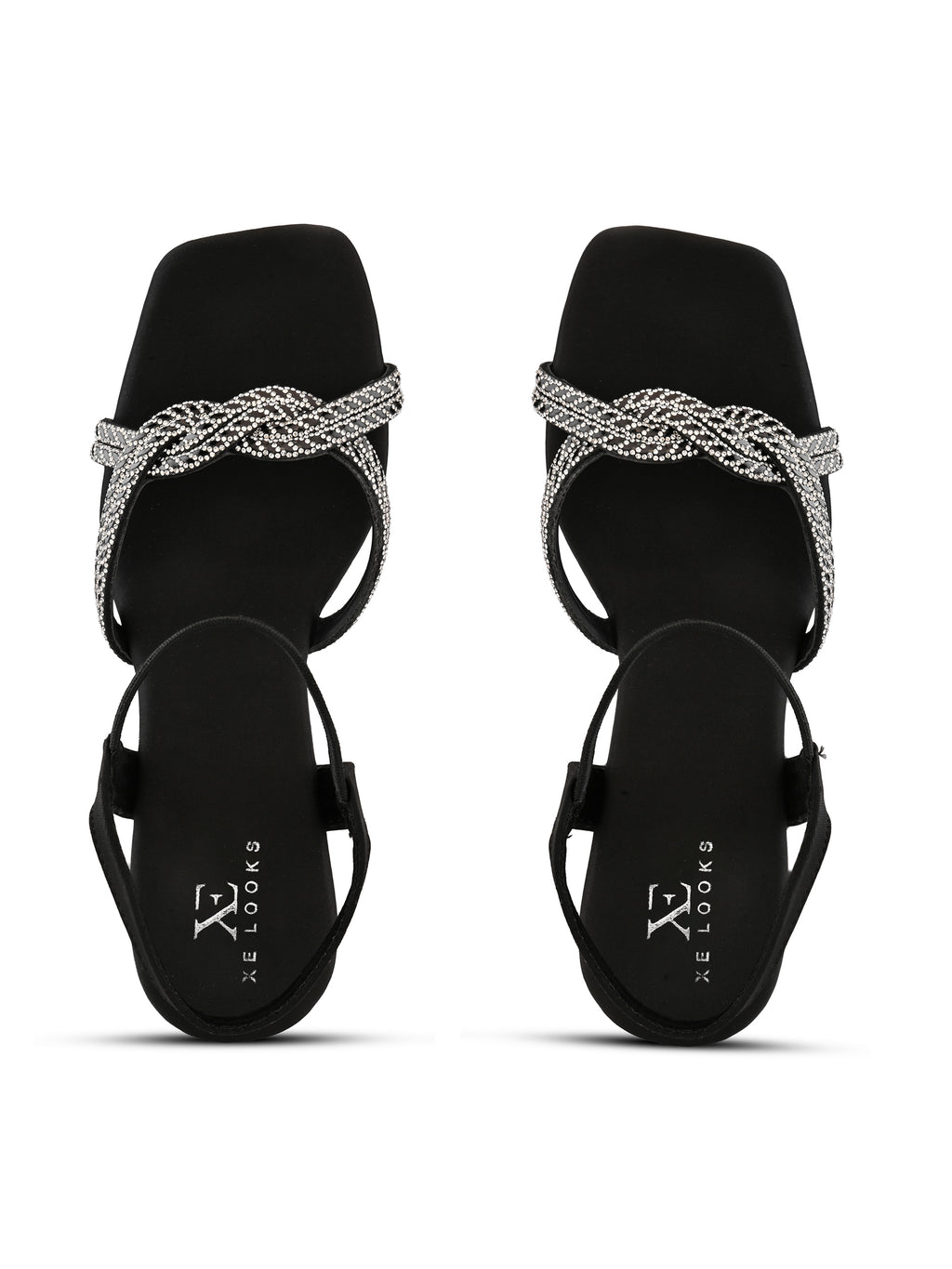 Rhinestone Knot Detail Soft Cushioned Block Heel Sandals