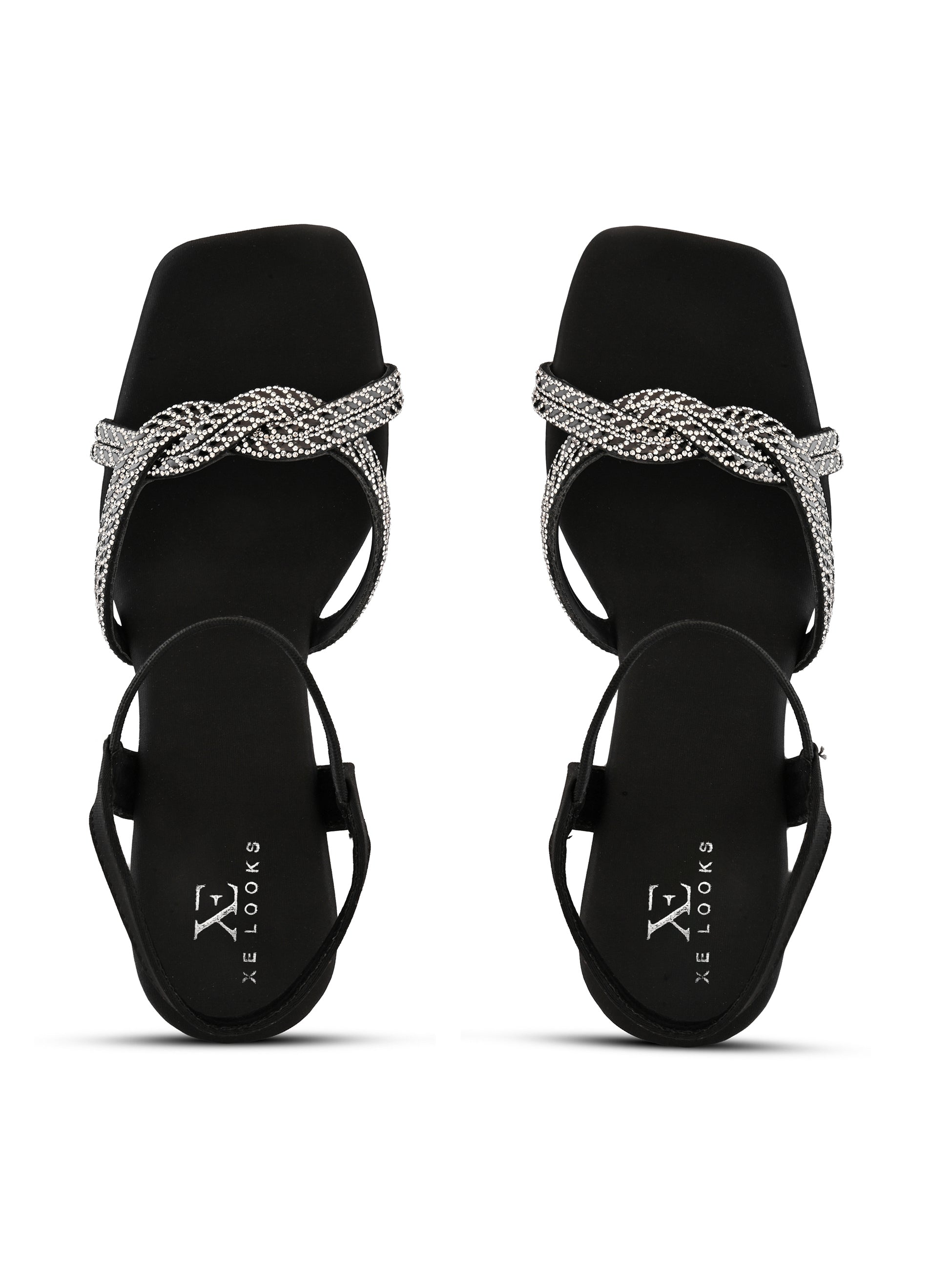 Rhinestone Knot Detail Soft Cushioned Block Heel Sandals