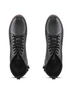 Lace Up Side Zip Cushioned Low Block Heel Ankle Boots