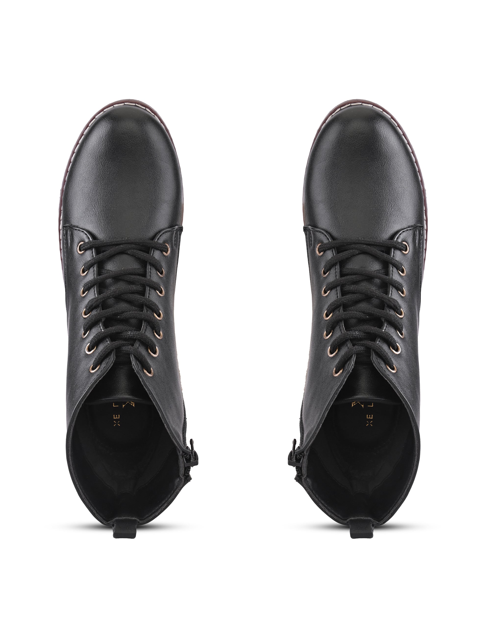 Lace Up Side Zip Cushioned Low Block Heel Ankle Boots