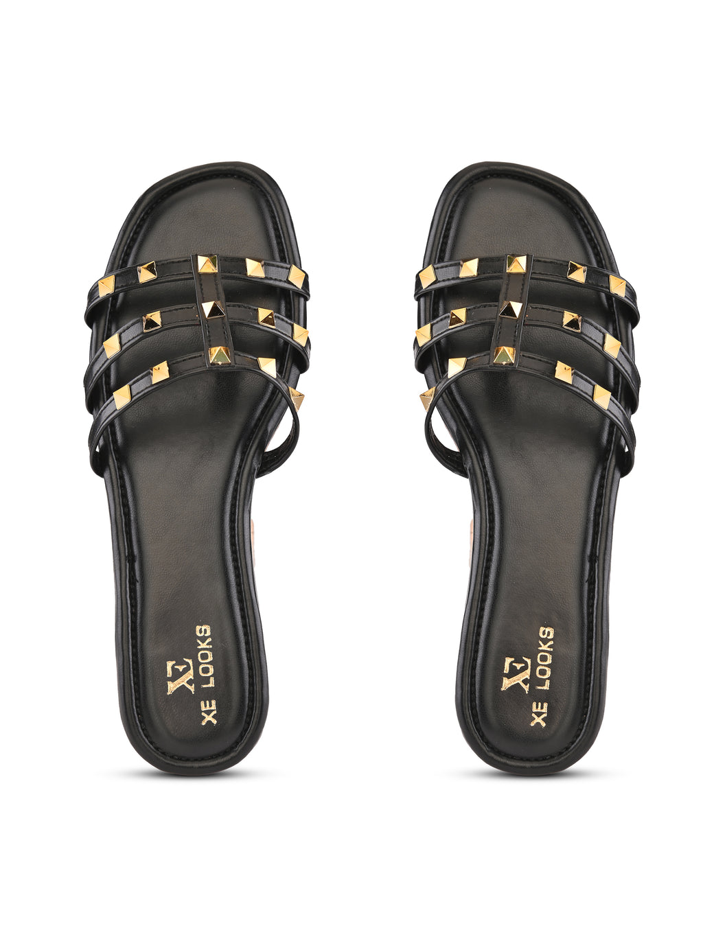 STUDDED MULTI-STRAP OPEN TOE FLAT SANDALS