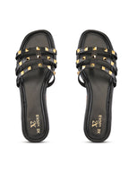 STUDDED MULTI-STRAP OPEN TOE FLAT SANDALS