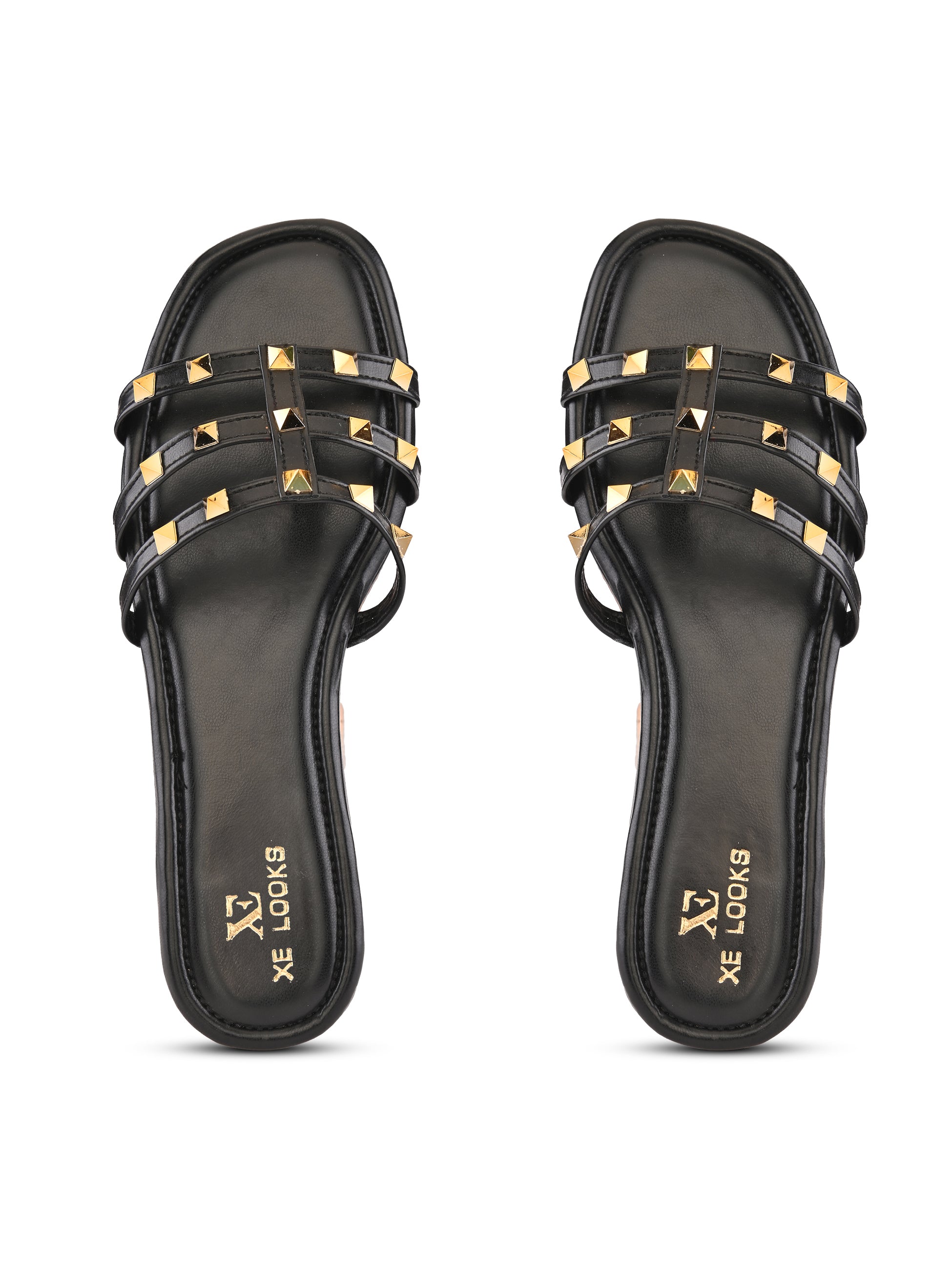 STUDDED MULTI-STRAP OPEN TOE FLAT SANDALS