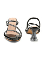 Criss-Cross Embellished Straps Block Heel Sandals