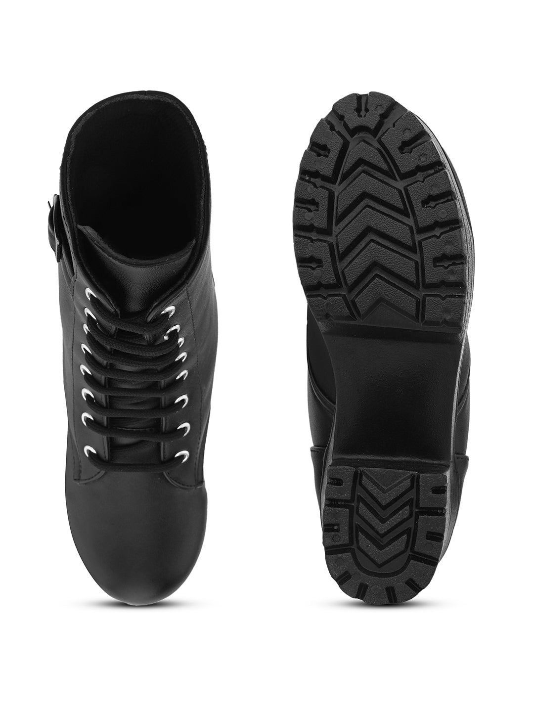 Women’s Buckle Strap Lace-Up Ankle Boots