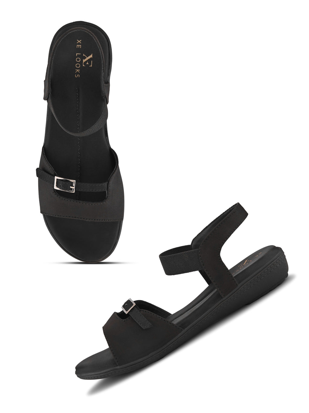 Comfort Cushion Buckle Accent Elastic Strap Open Toe Sandals