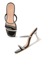 Rhinestone Double Strap Transparent Sculpted Heel Sandals