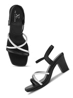 MULTI-STRAP ANKLE SUPPORT SQUARE TOE BLOCK HEEL SANDALS