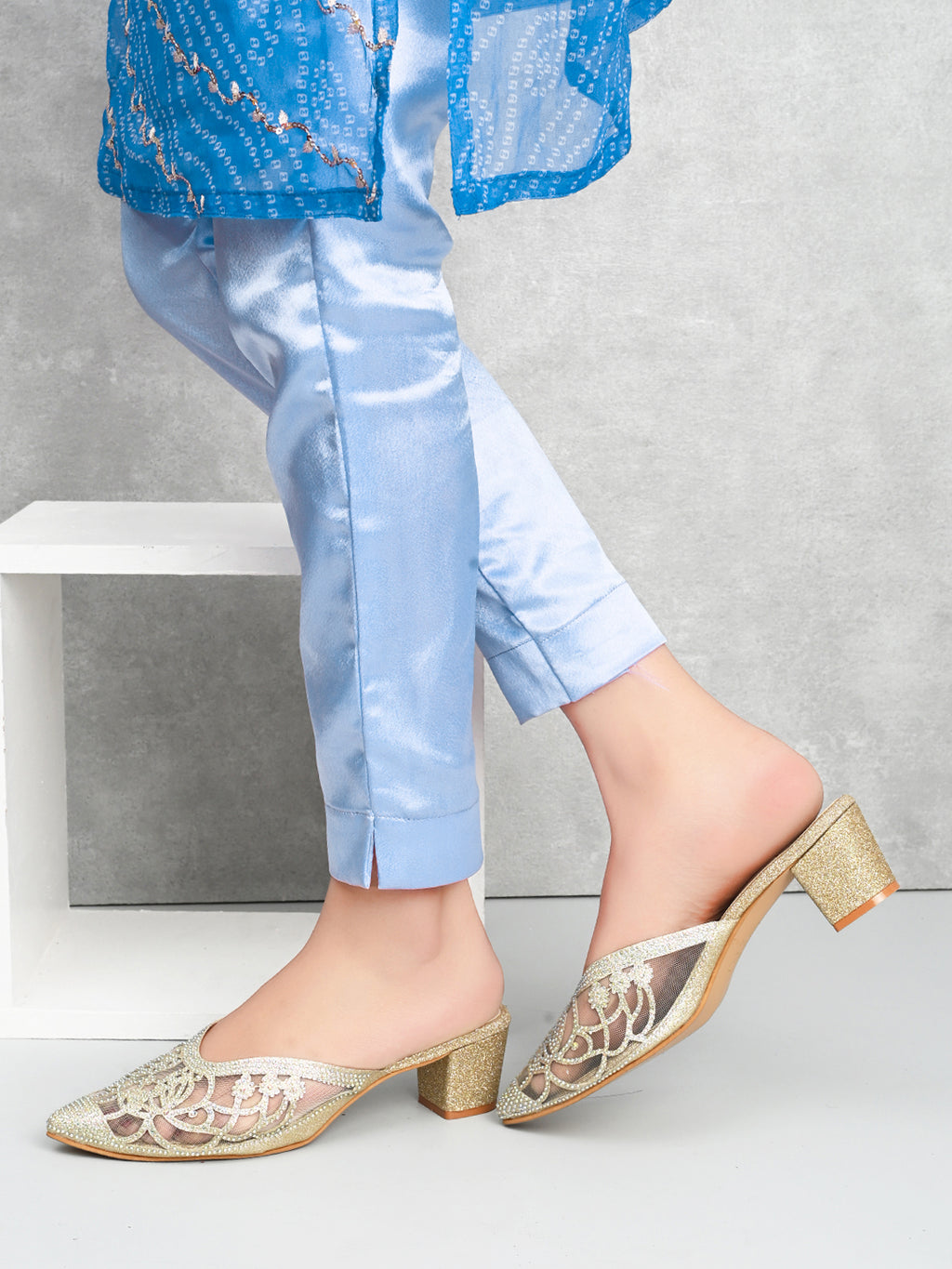 Attractive , Party wear Block Heel Slip-On Mule Sanal