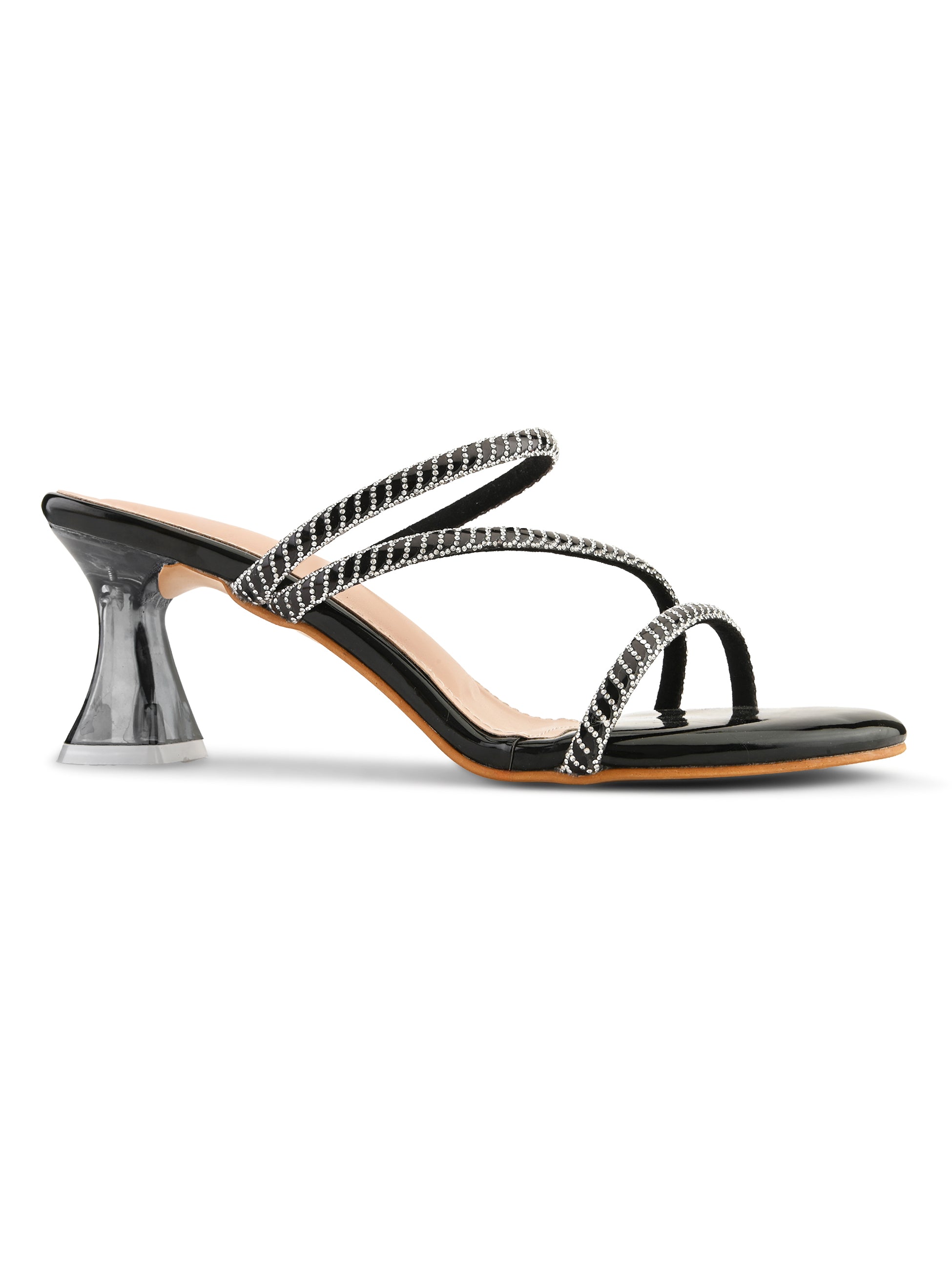 Criss-Cross Embellished Straps Block Heel Sandals