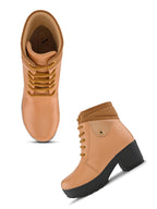 LACE-UP CHUNKY BLOCK HEEL PLATFORM ANKLE BOOTS